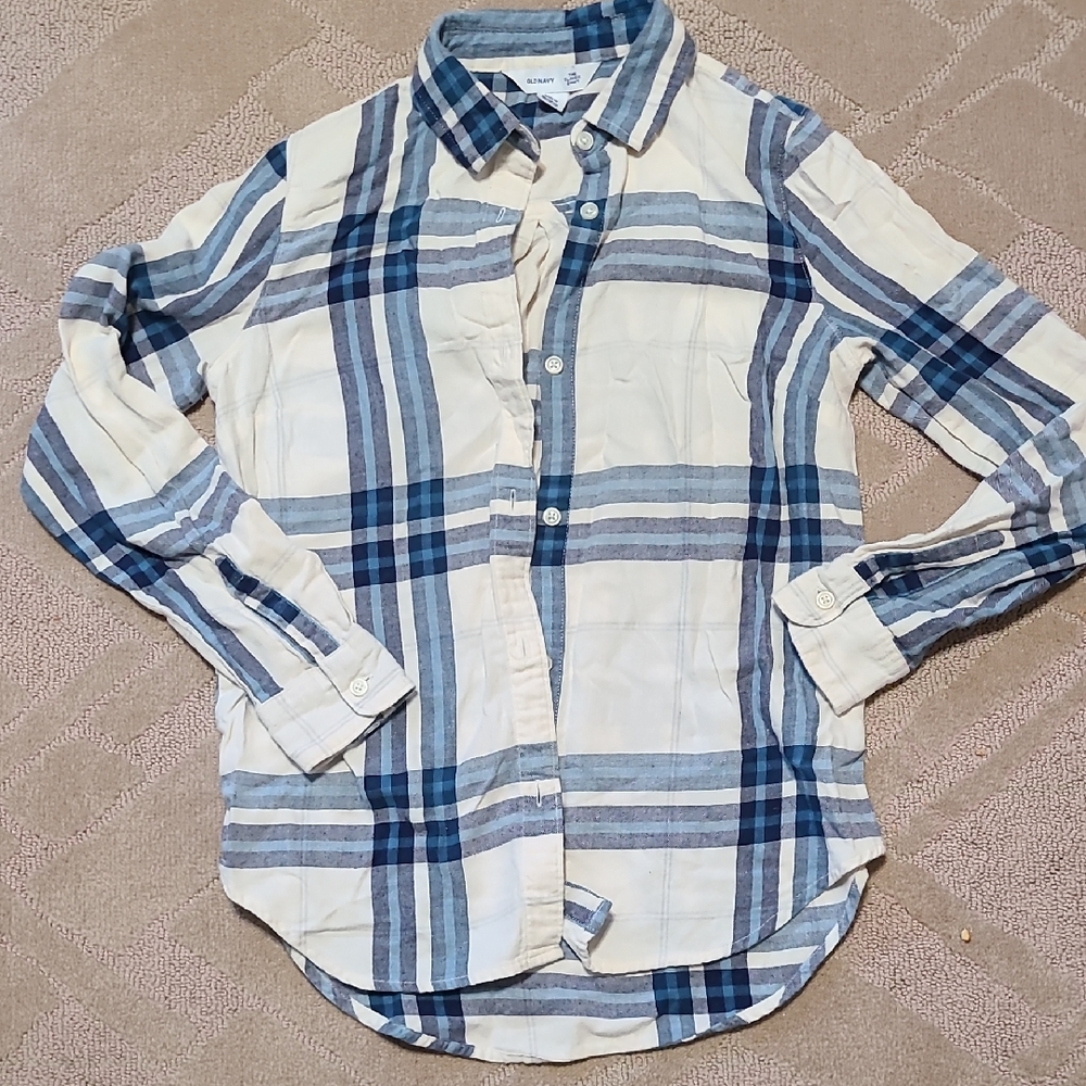 Old Navy Blue and White Plaid Shirt